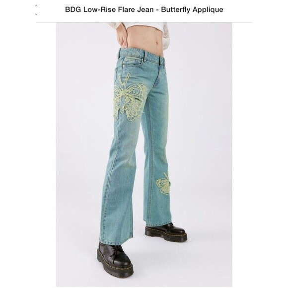 BDG Denim - BDG Women's Size 31 Light Wash Butterfly Applique Low Rise Flare Leg Jeans